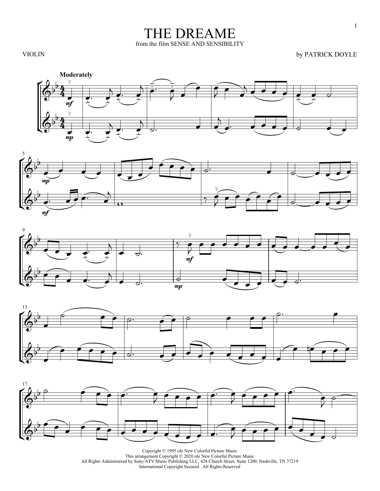 Download Patrick Doyle The Dreame (from Sense and Sensibility) Sheet Music