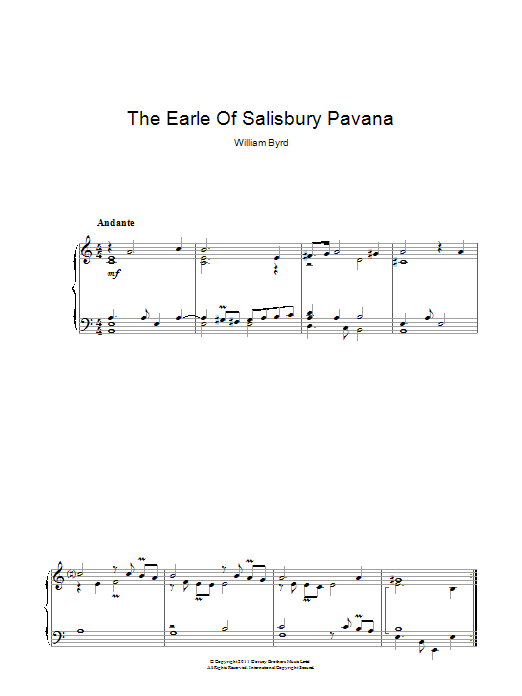 Download William Byrd The Earle Of Salisbury Pavana Sheet Music