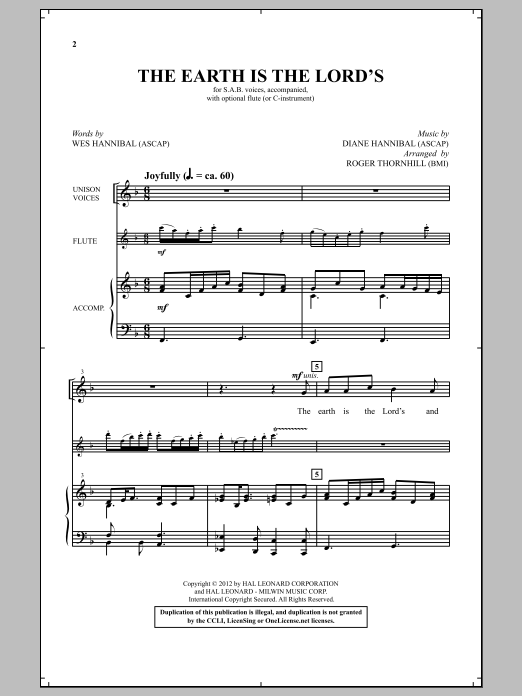 Download Roger Thornhill The Earth Is The Lord's Sheet Music