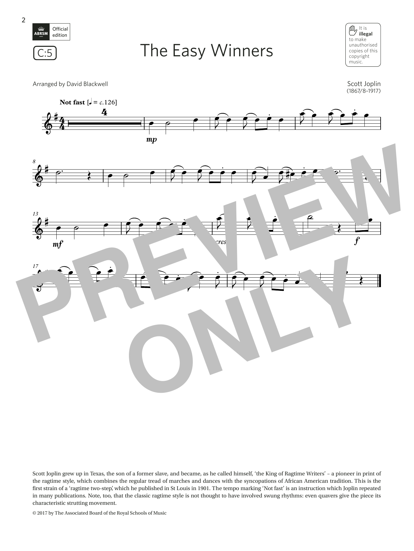 Download Scott Joplin The Easy Winners (Grade 1 List C5 from Sheet Music