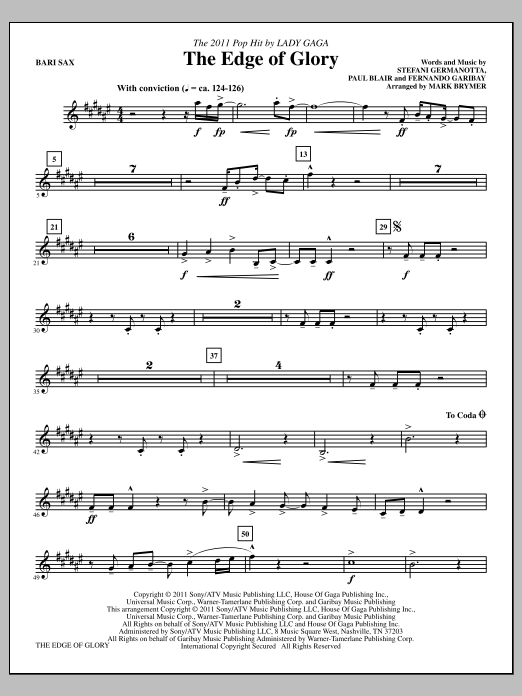 Download Mark Brymer The Edge Of Glory - Baritone Saxophone Sheet Music