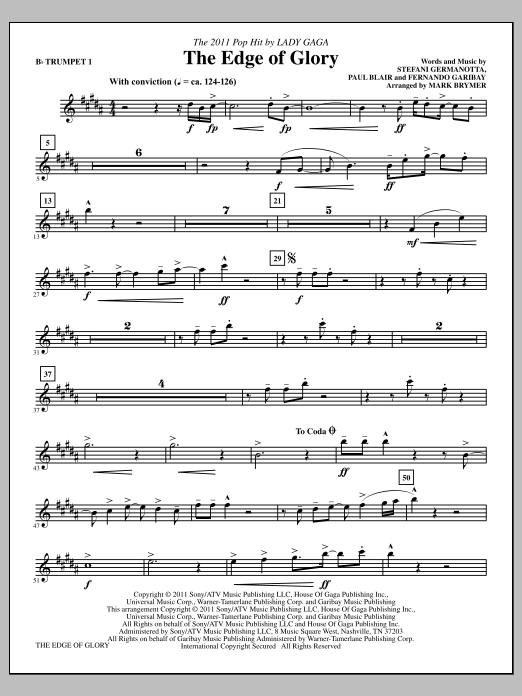 Download Mark Brymer The Edge Of Glory - Bb Trumpet 1 Sheet Music