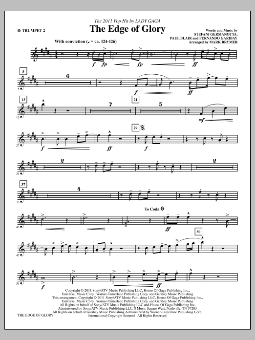 Download Mark Brymer The Edge Of Glory - Bb Trumpet 2 Sheet Music