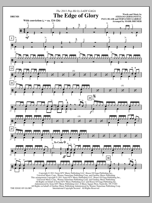 Download Mark Brymer The Edge Of Glory - Drums Sheet Music