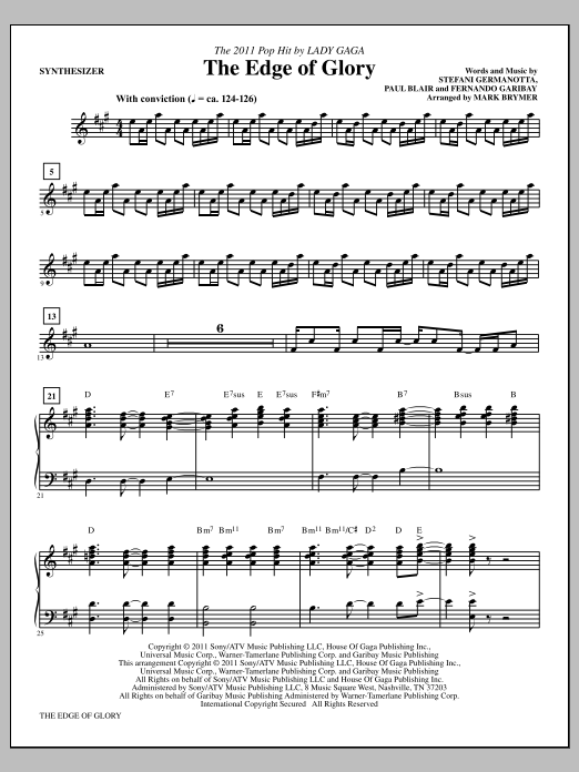 Download Mark Brymer The Edge Of Glory - Synthesizer Sheet Music