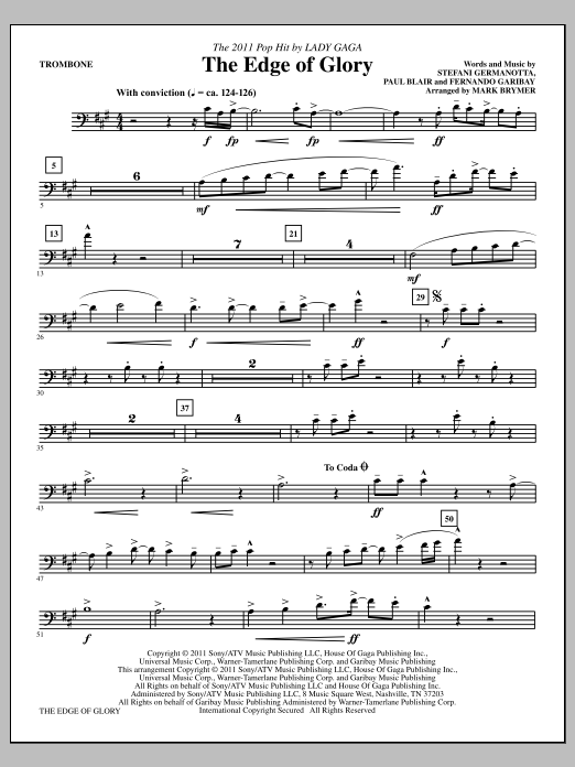 Download Mark Brymer The Edge Of Glory - Trombone Sheet Music