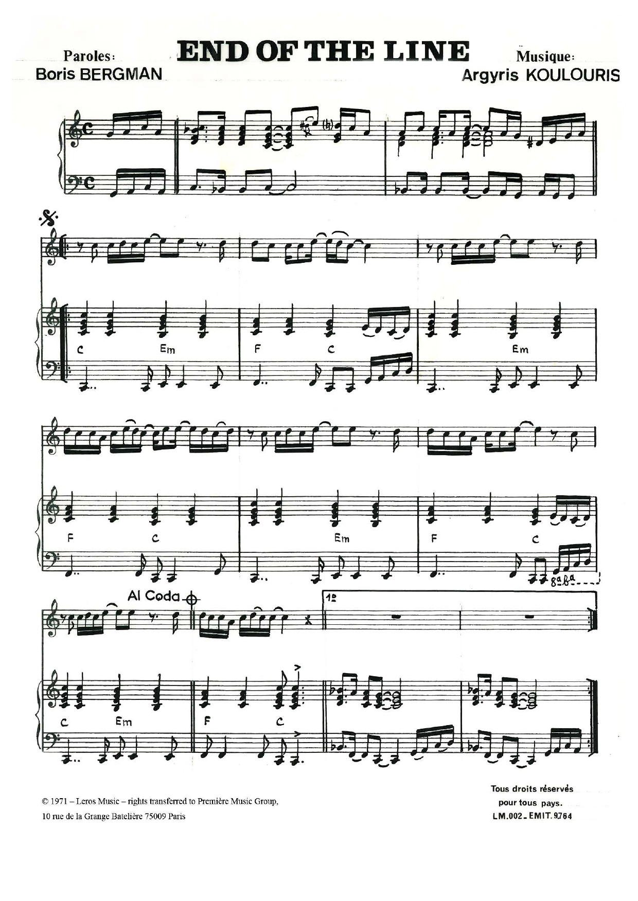 Download A Koulouris The End Of The Line Sheet Music