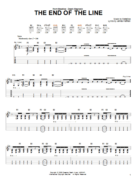Download Metallica The End Of The Line Sheet Music