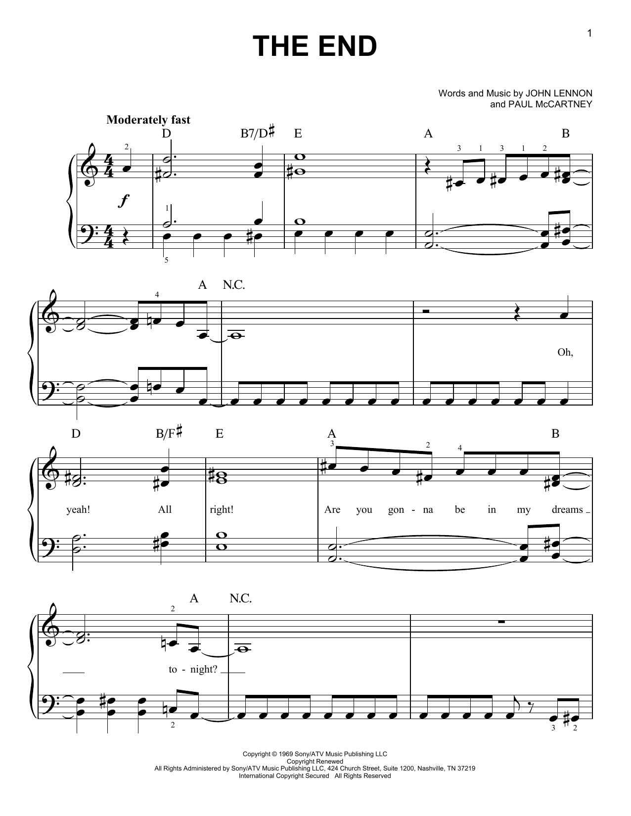 Download The Beatles The End Sheet Music