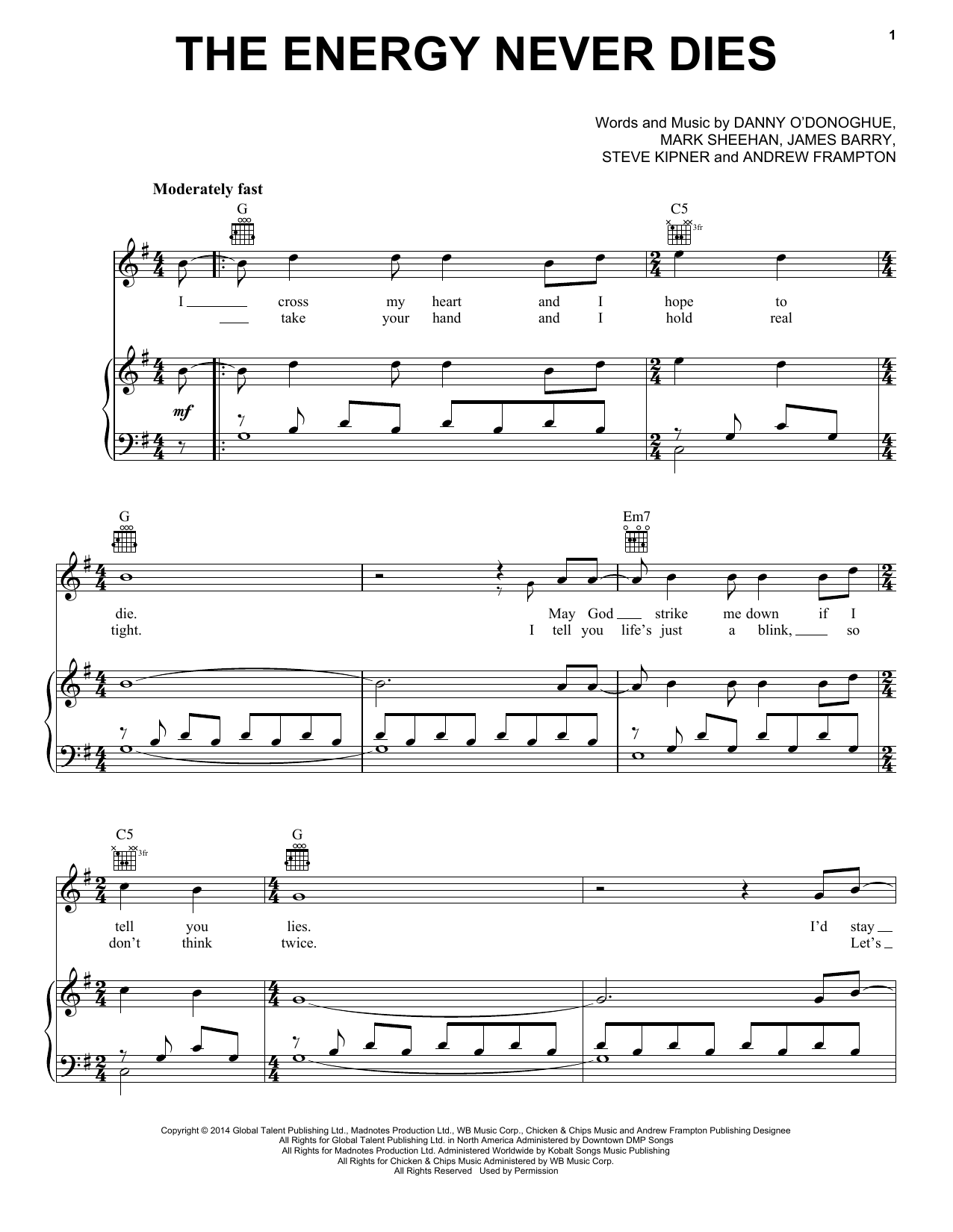 Download The Script The Energy Never Dies Sheet Music