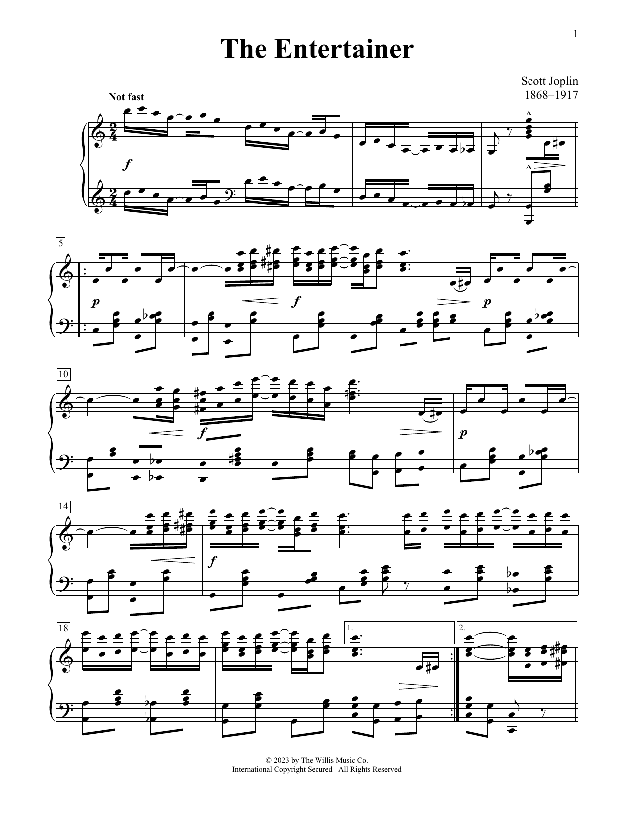 Scott Joplin The Entertainer sheet music notes printable PDF score