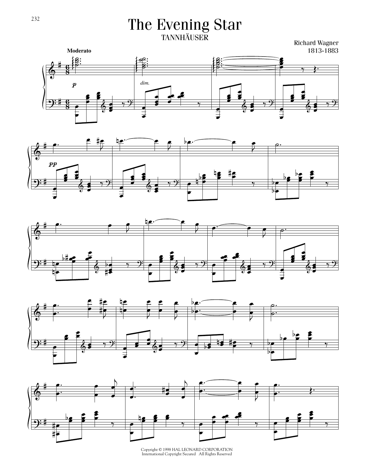 Richard Wagner The Evening Star sheet music notes printable PDF score
