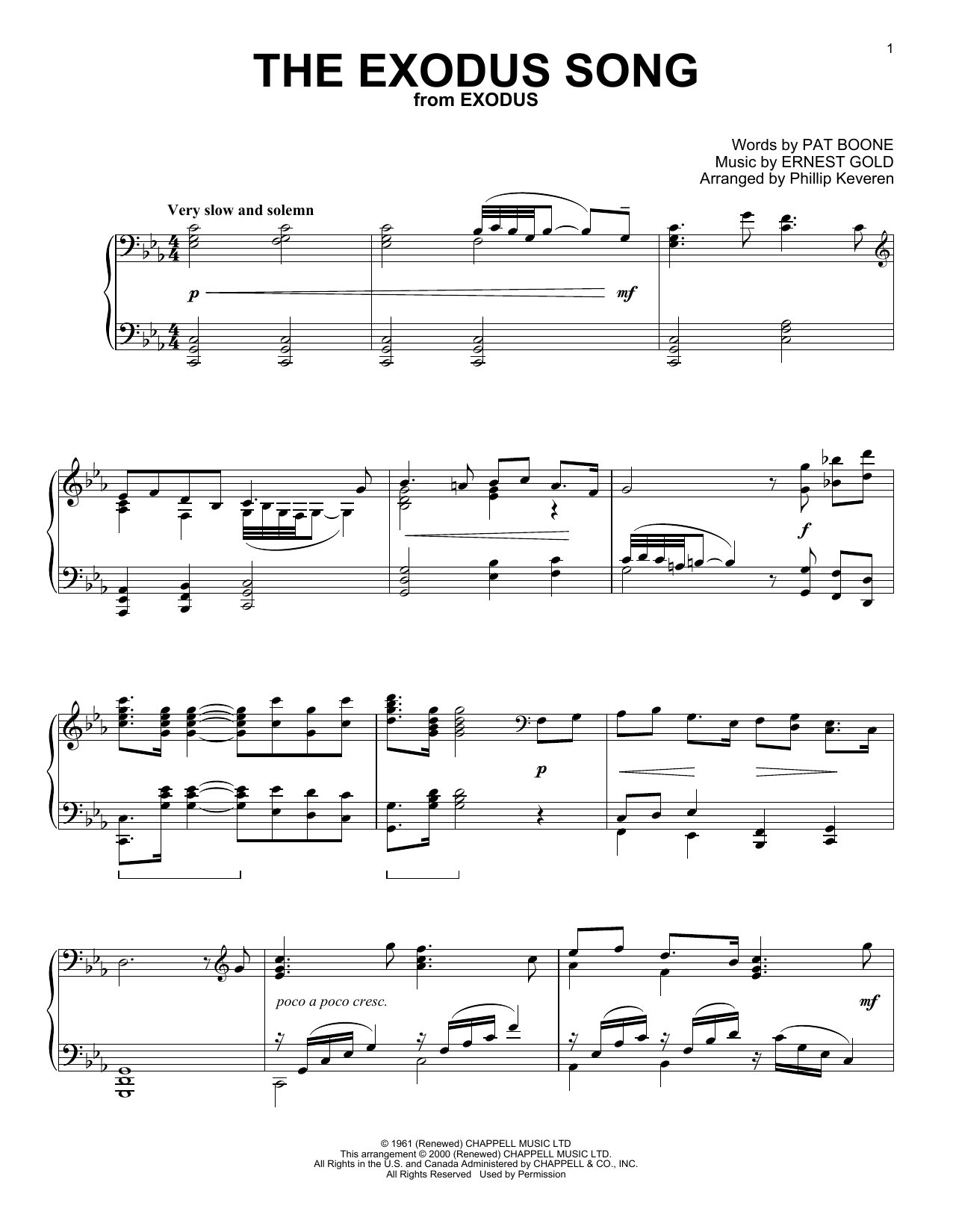 Download Pat Boone The Exodus Song (from Exodus) (arr. Phi Sheet Music