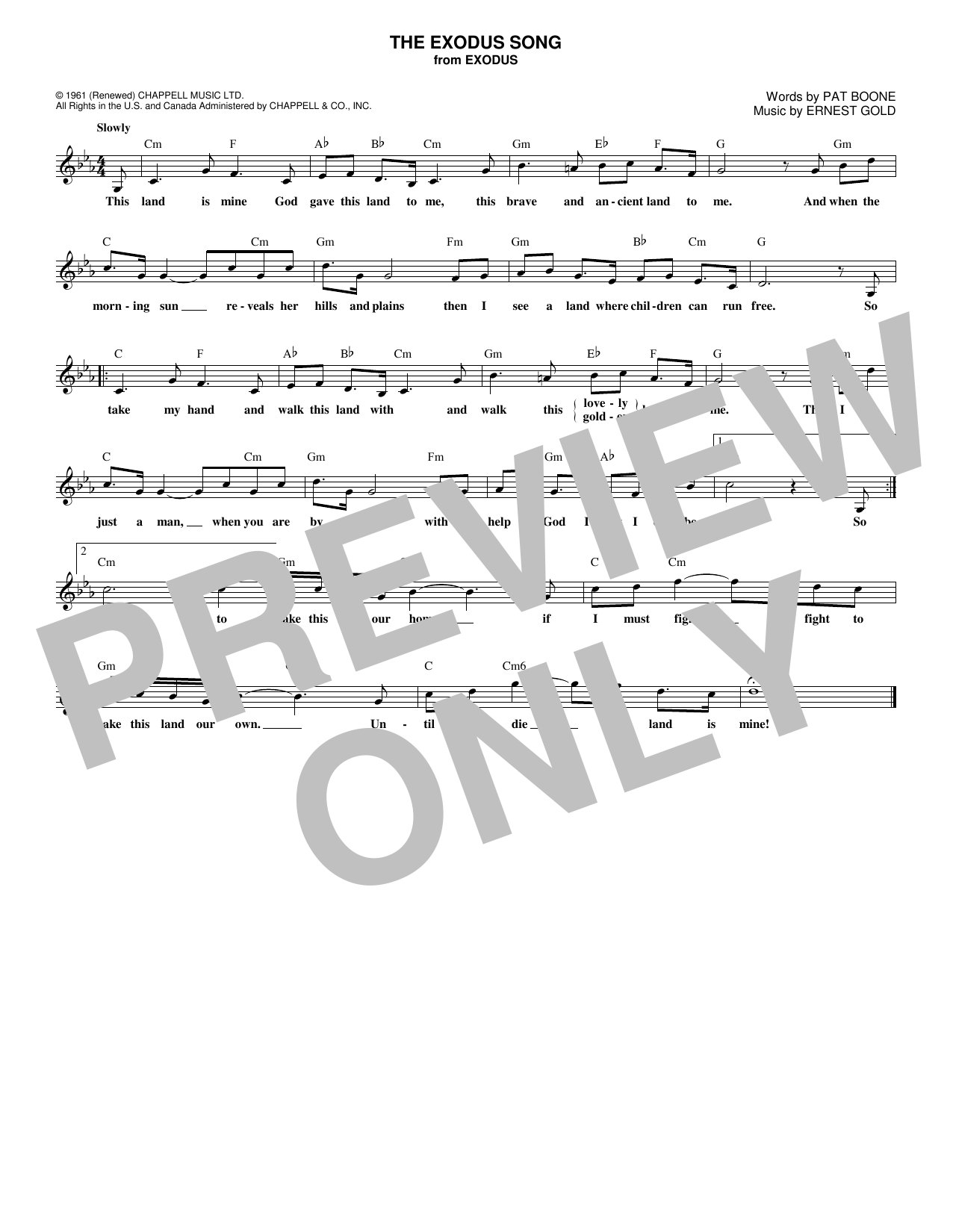 Download Pat Boone The Exodus Song Sheet Music