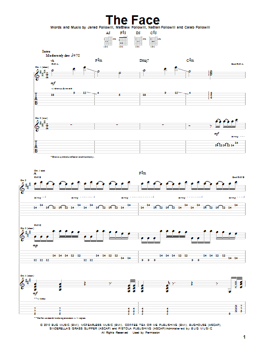 Download Kings Of Leon The Face Sheet Music
