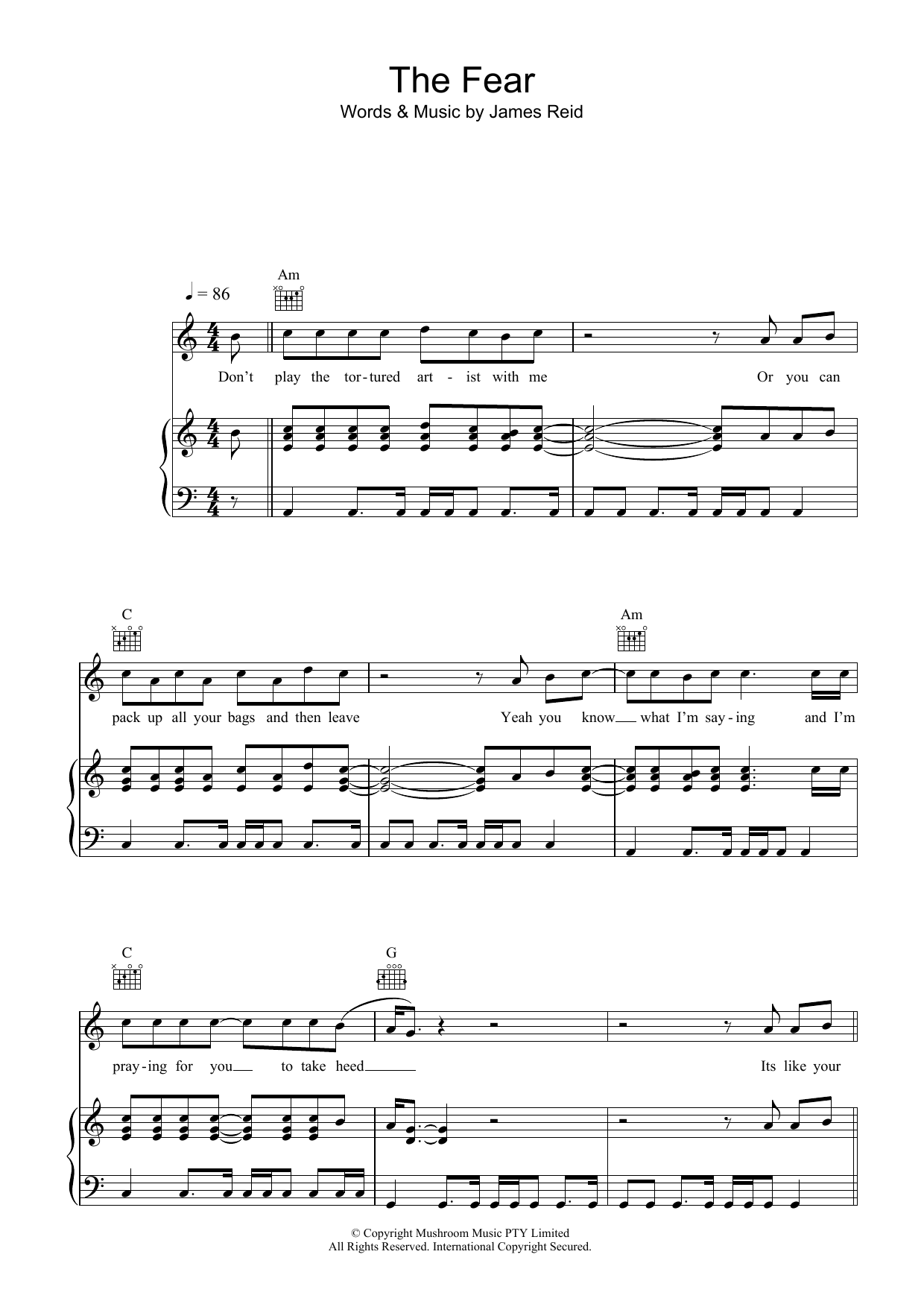 Download The Feelers The Fear Sheet Music