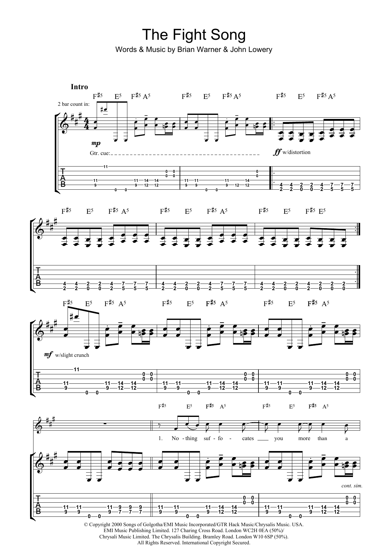 Download Marilyn Manson The Fight Song Sheet Music
