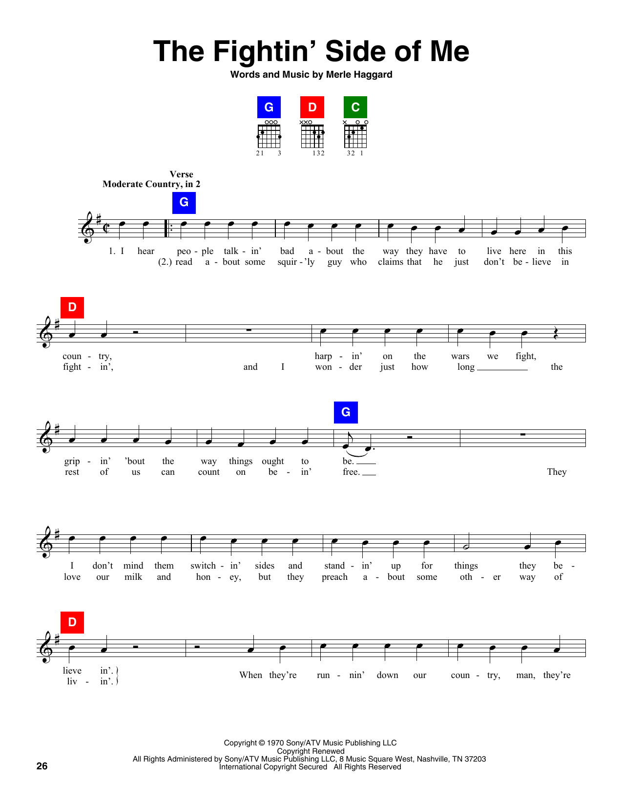 Download Merle Haggard The Fightin' Side Of Me Sheet Music