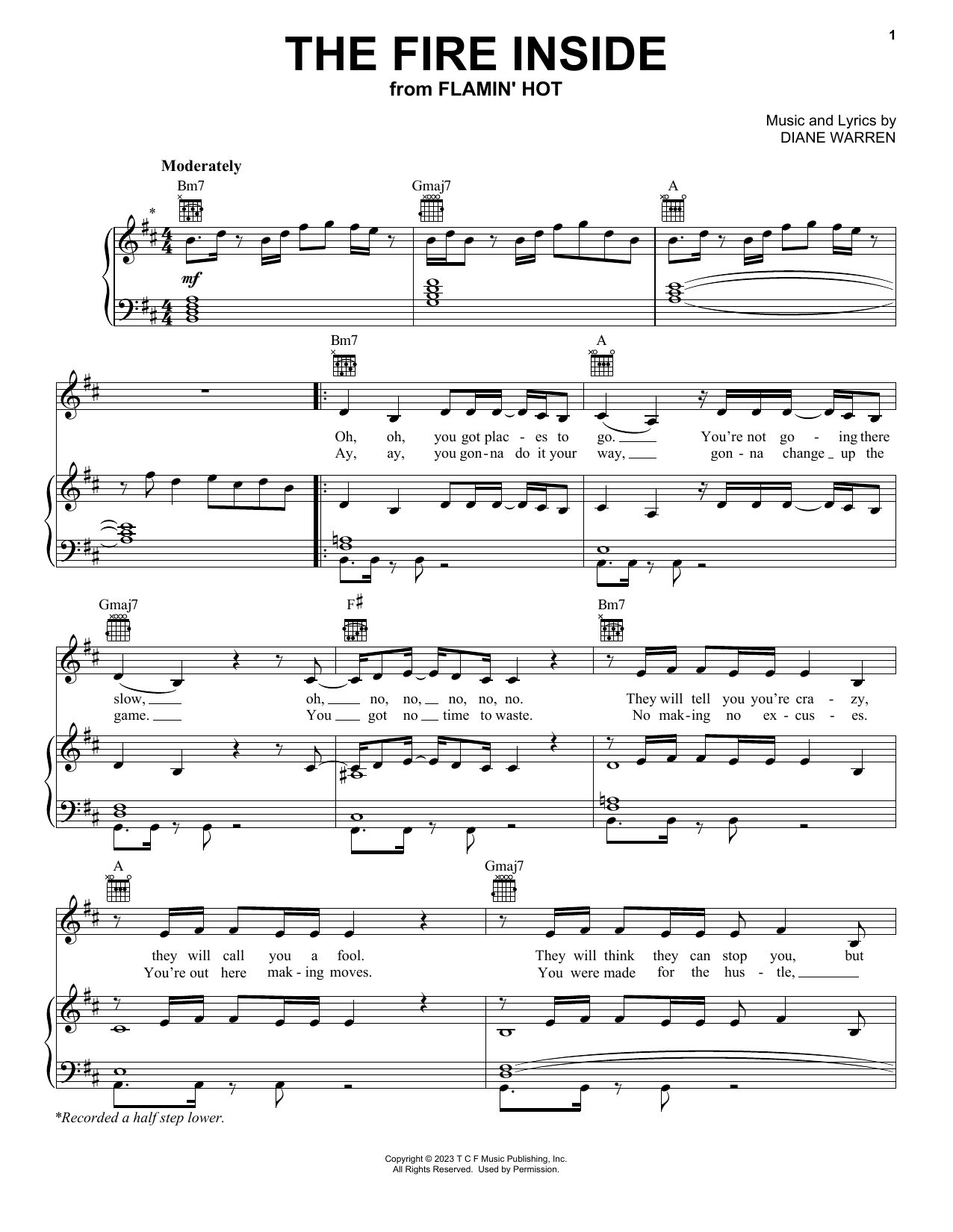 Becky G The Fire Inside (from Flamin' Hot) sheet music notes printable PDF score