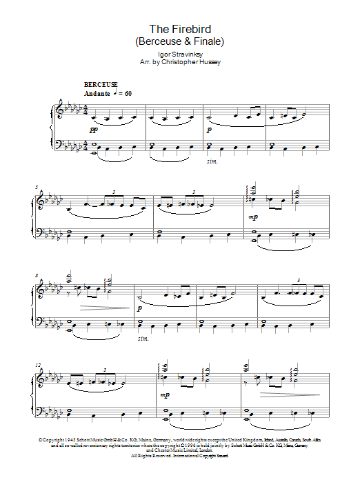 Download Igor Stravinsky The Firebird (Berceuse & Finale) Sheet Music