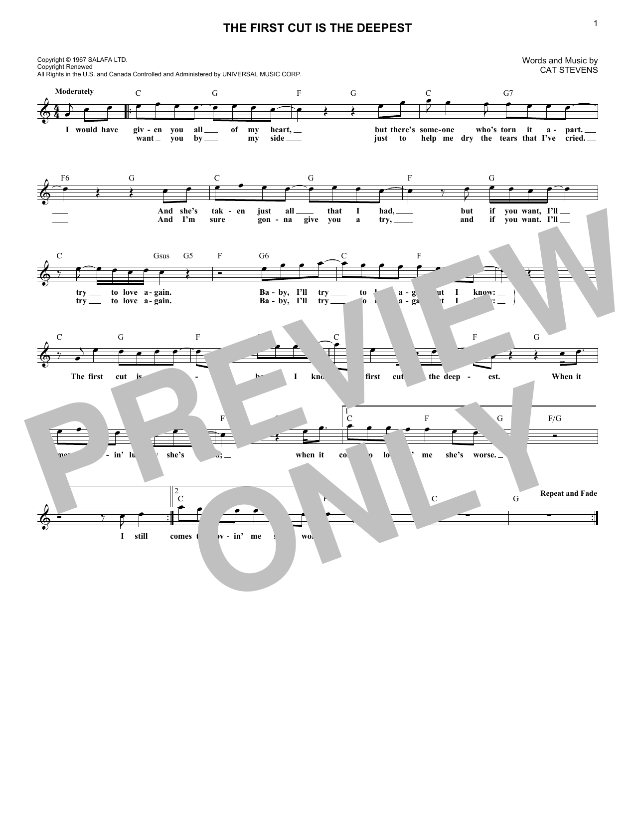 Download Cat Stevens The First Cut Is The Deepest Sheet Music