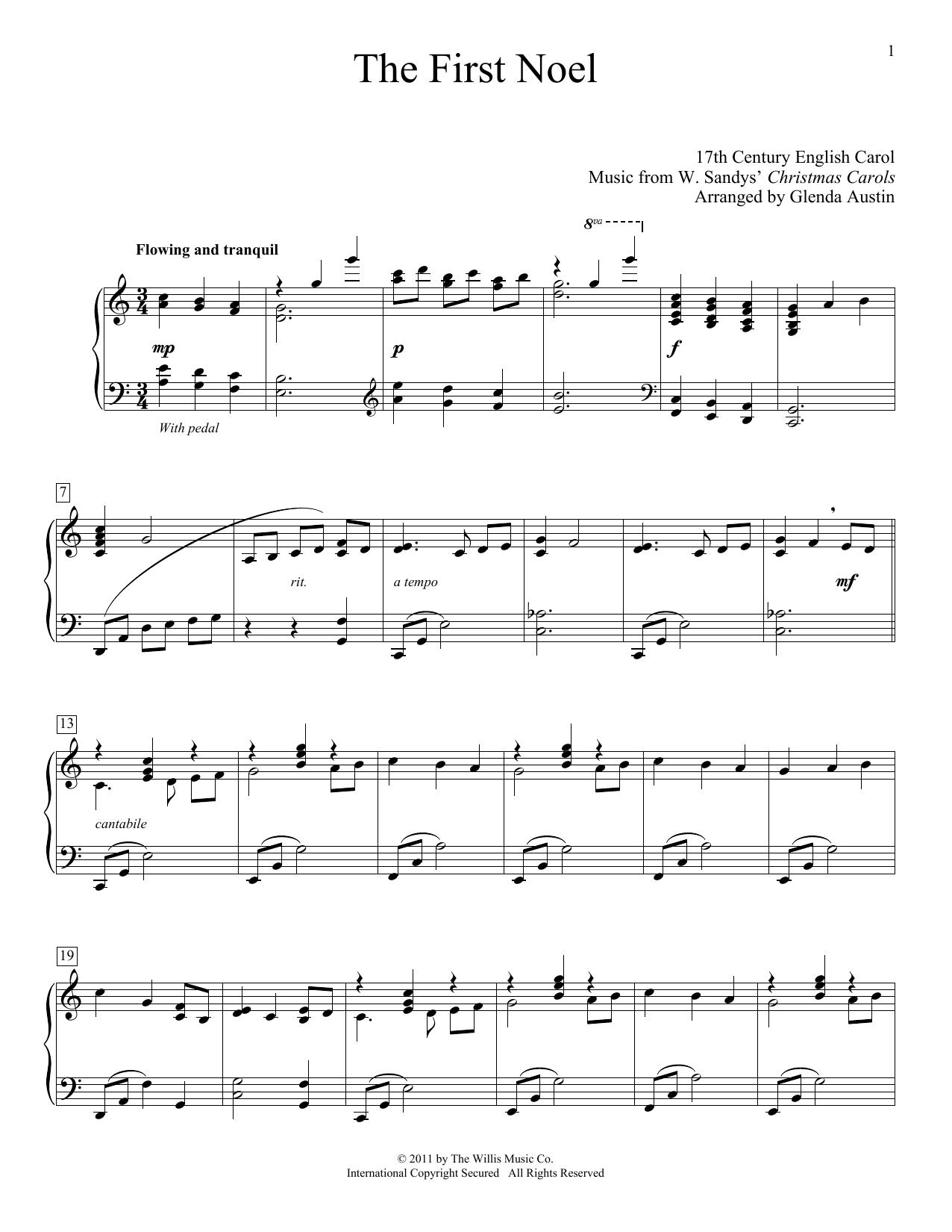 Download 17th Century English Carol The First Noel (arr. Glenda Austin) Sheet Music