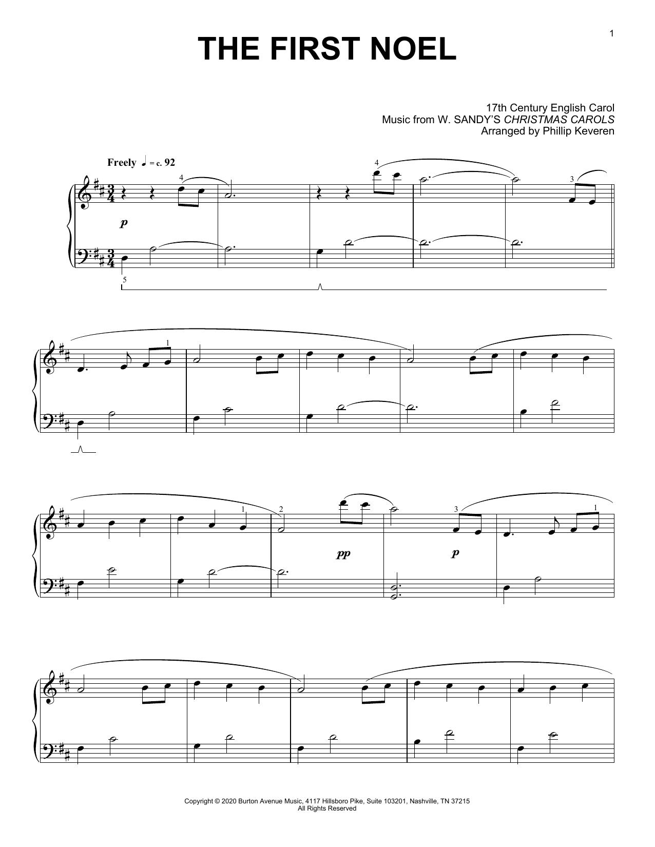 Download 17th Century English Carol The First Noel (arr. Phillip Keveren) Sheet Music