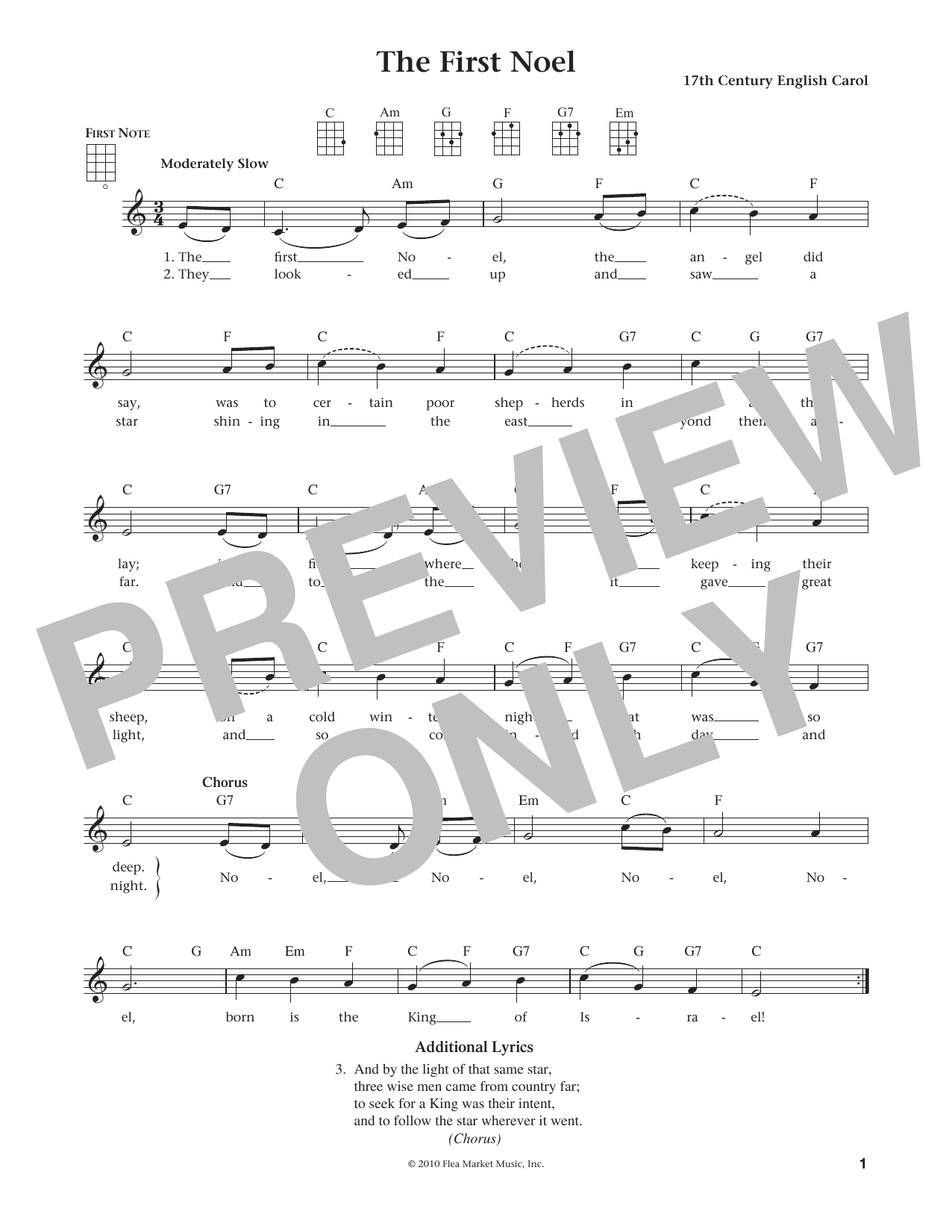 Download 17th Century English Carol The First Noel (from The Daily Ukulele) Sheet Music