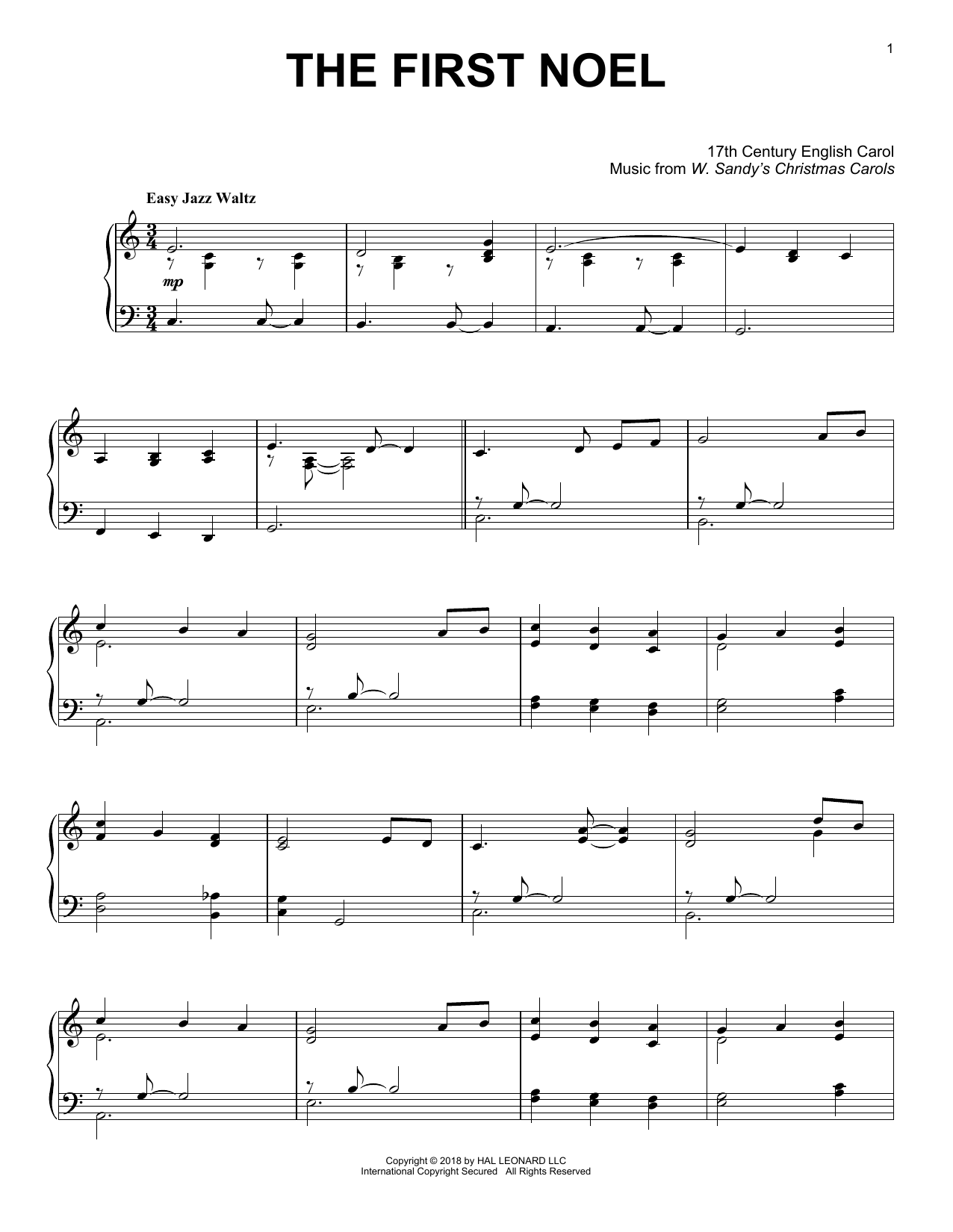 Download 17th Century English Carol The First Noel [Jazz version] Sheet Music