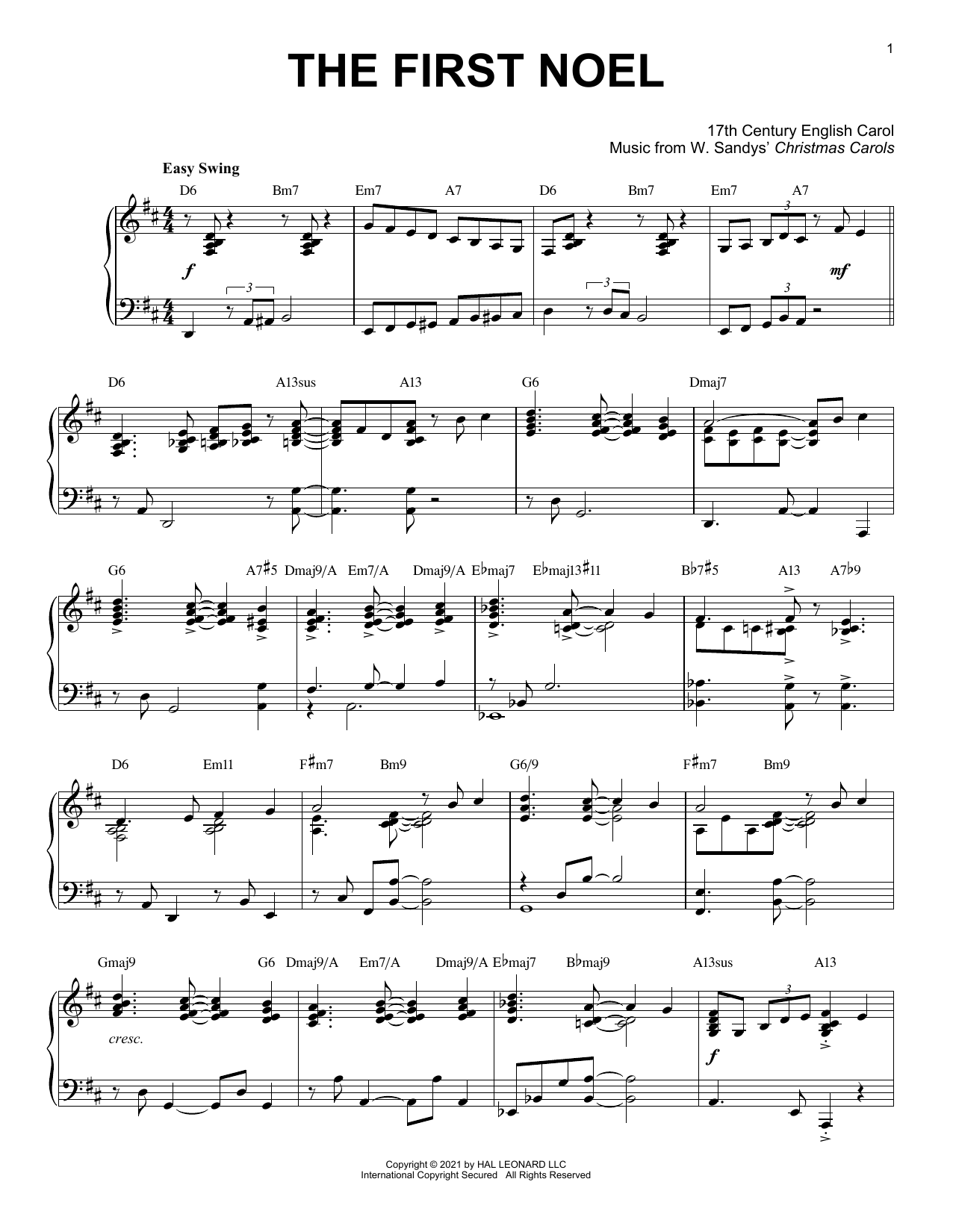 Download 17th Century English Carol The First Noel [Jazz version] (arr. Bre Sheet Music