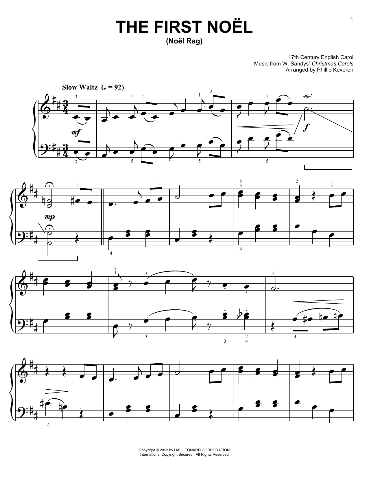 Download 17th Century English Carol The First Noel [Ragtime version] (arr. Sheet Music