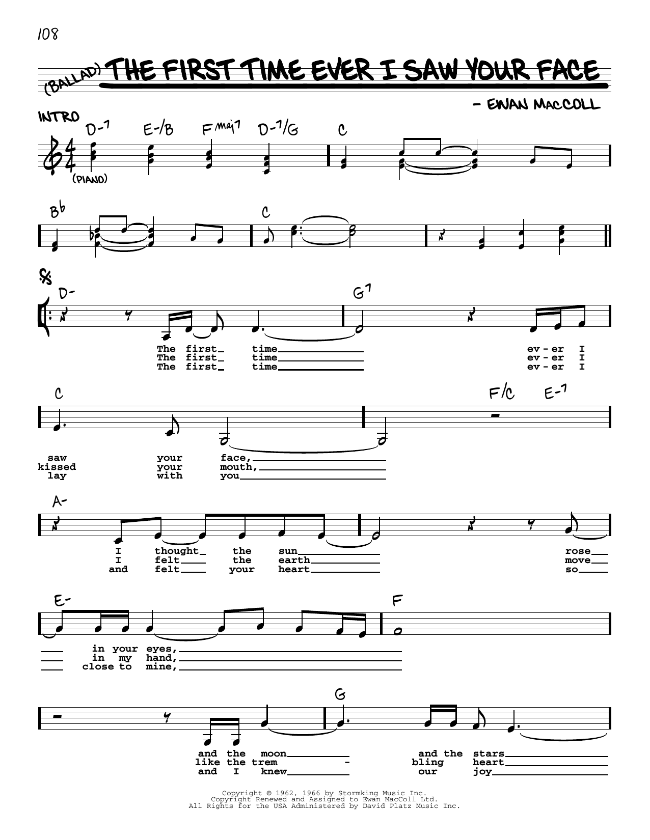 Download Roberta Flack The First Time Ever I Saw Your Face Sheet Music