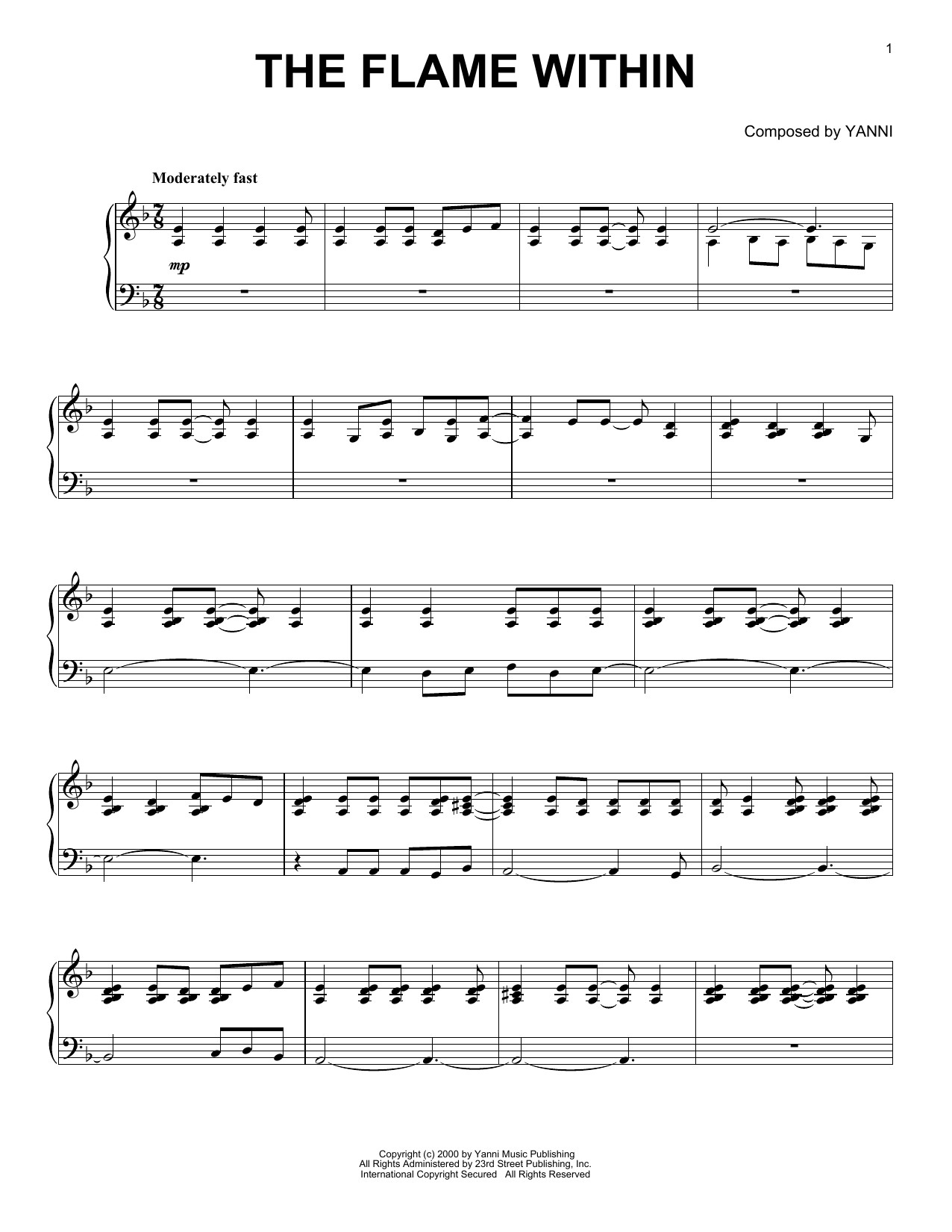 Download Yanni The Flame Within Sheet Music