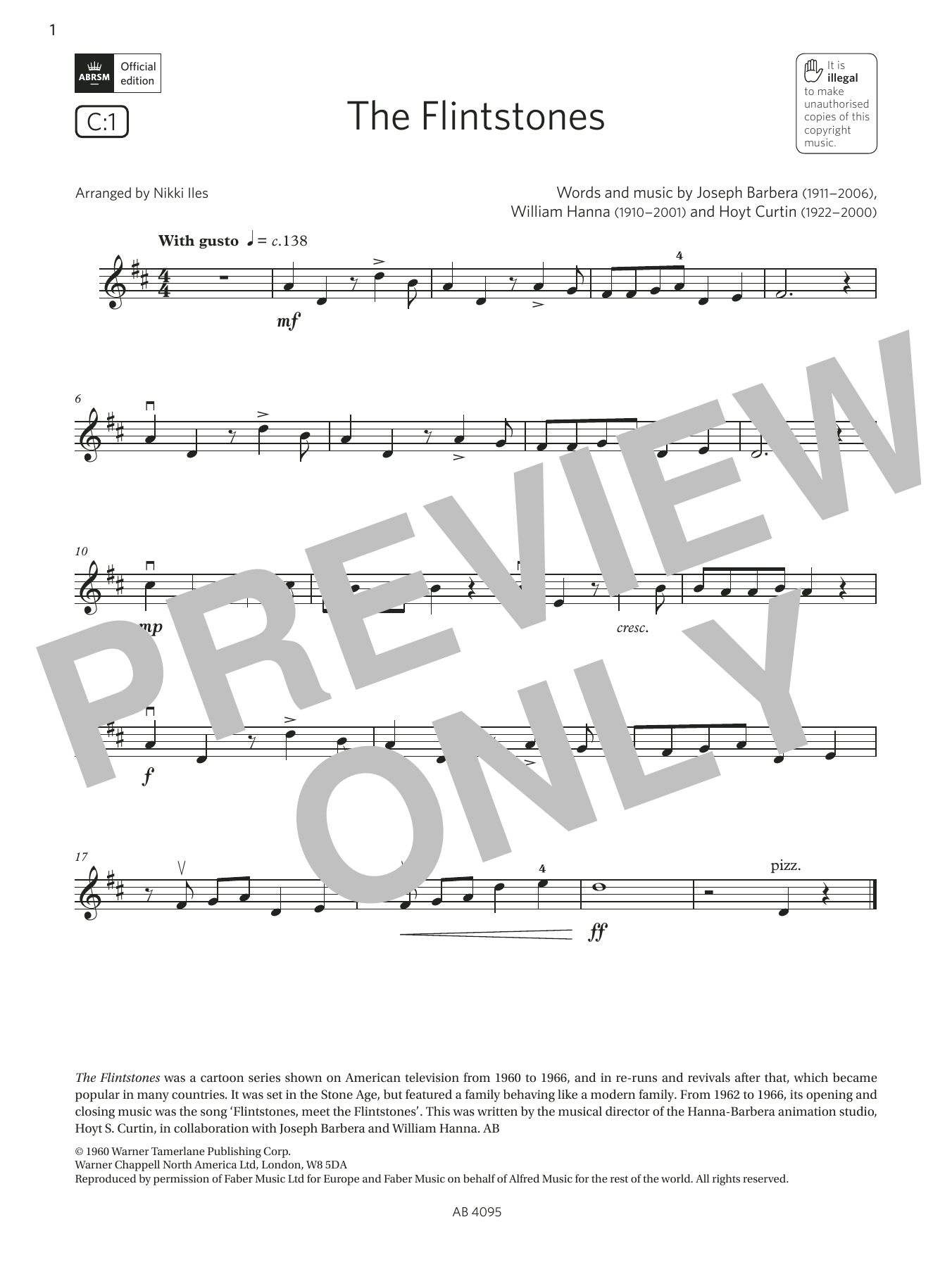 Download Joseph Barbera The Flintstones (Grade 1, C1, from the Sheet Music