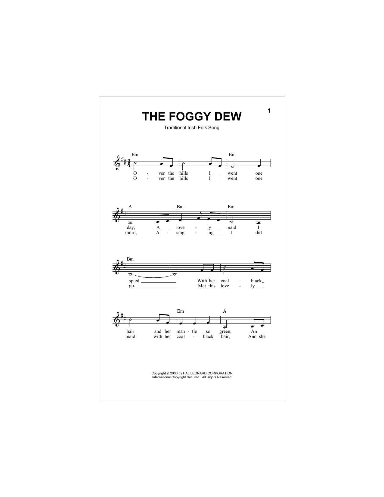 Download Traditional Irish Folk Song The Foggy Dew Sheet Music