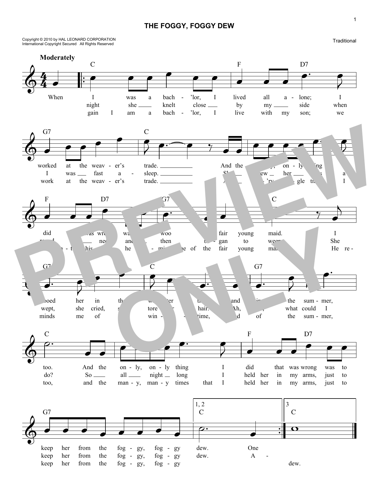 Download Traditional The Foggy, Foggy Dew Sheet Music