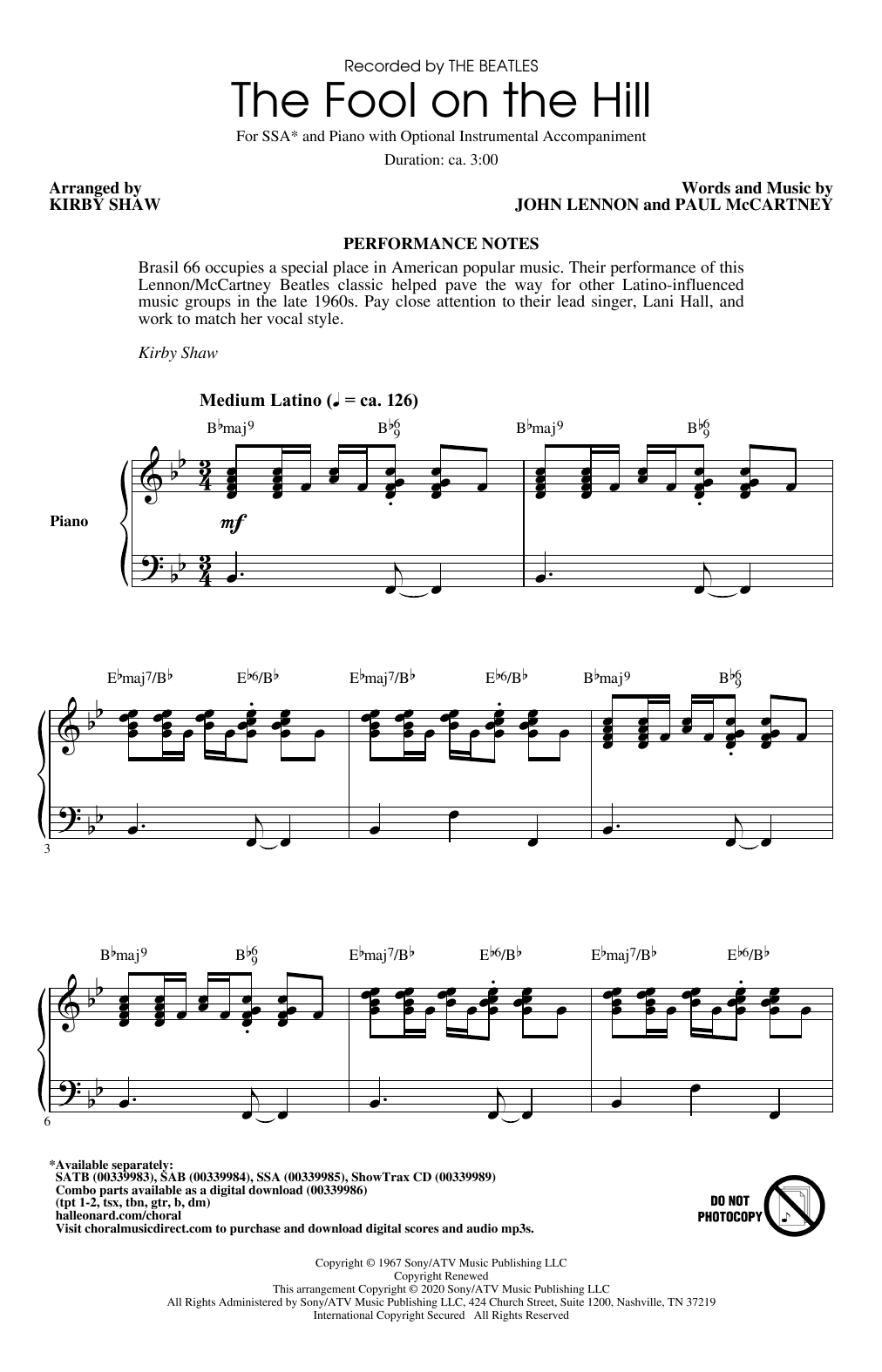 Download The Beatles The Fool On The Hill (arr. Kirby Shaw) Sheet Music