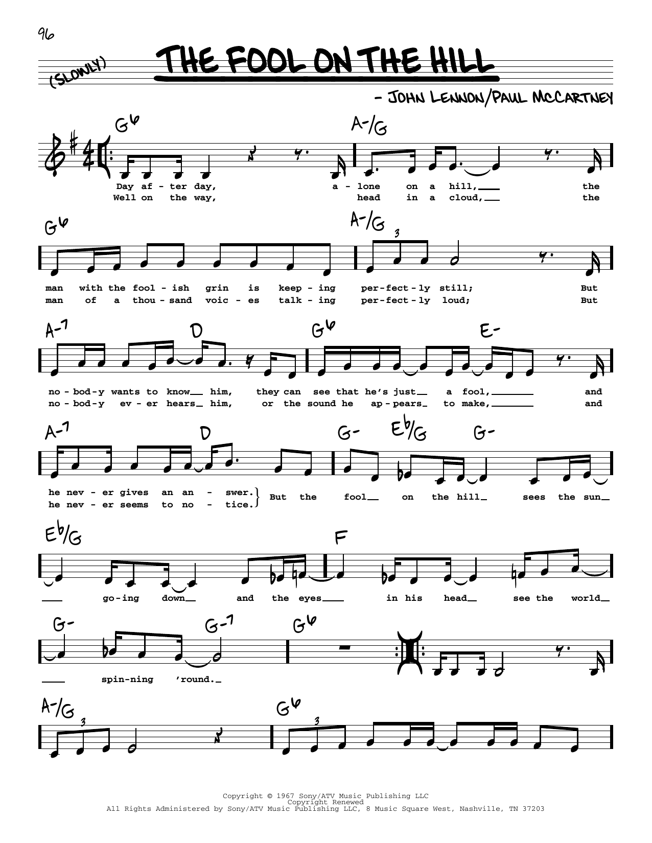 The Beatles The Fool On The Hill (Low Voice) sheet music notes printable PDF score