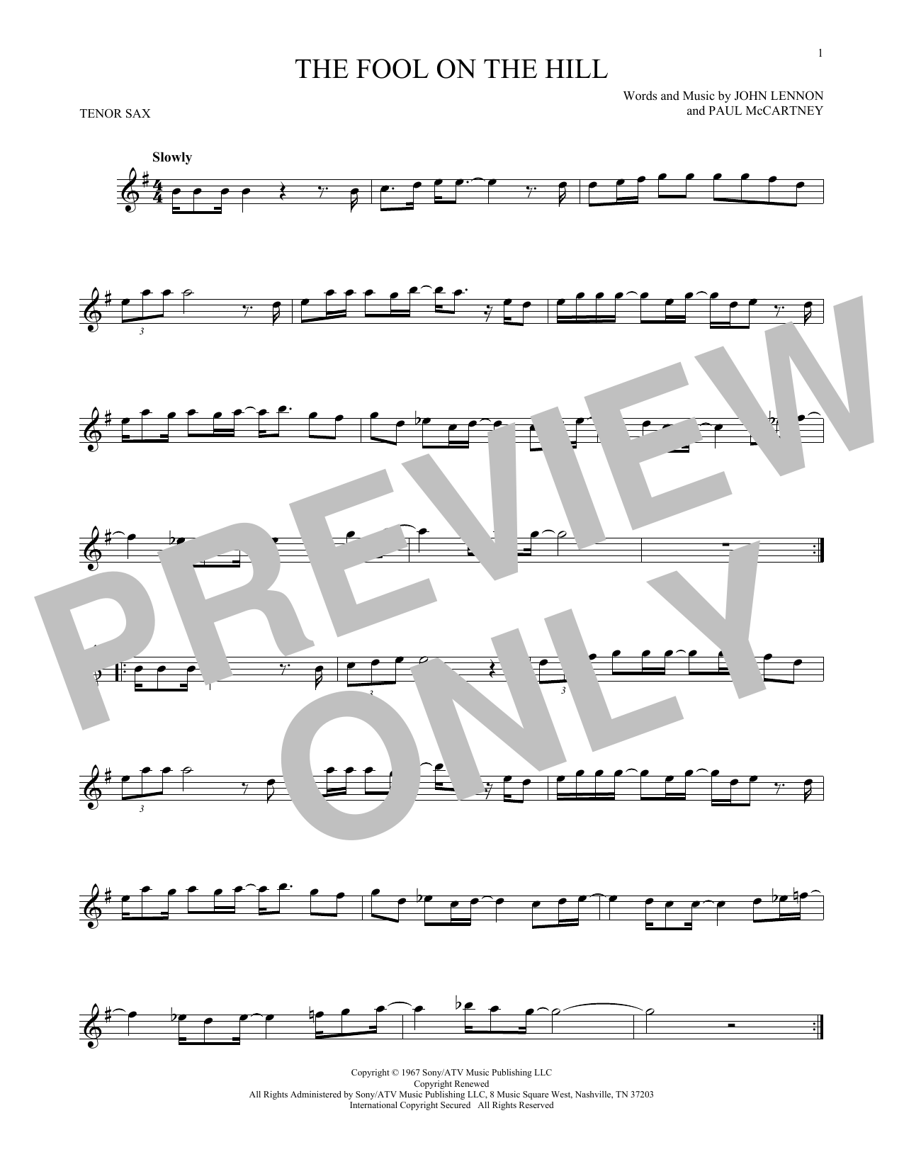 Download The Beatles The Fool On The Hill Sheet Music