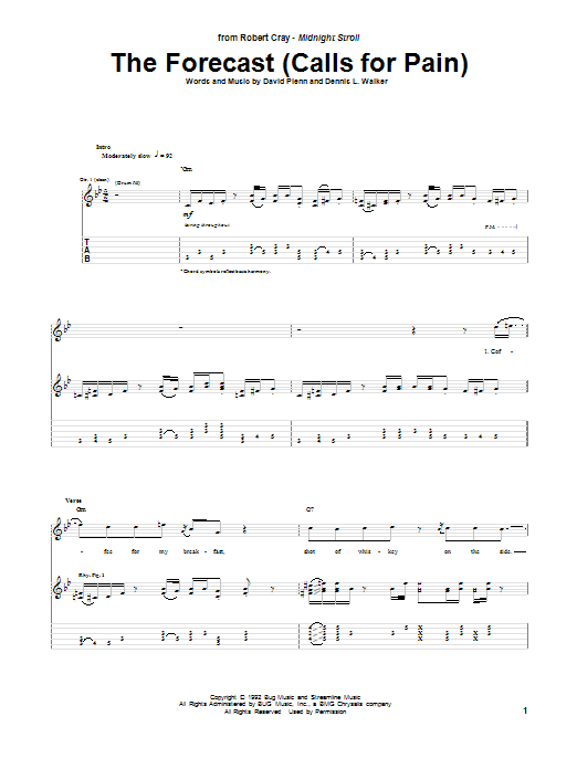 Download Robert Cray The Forecast (Calls For Pain) Sheet Music
