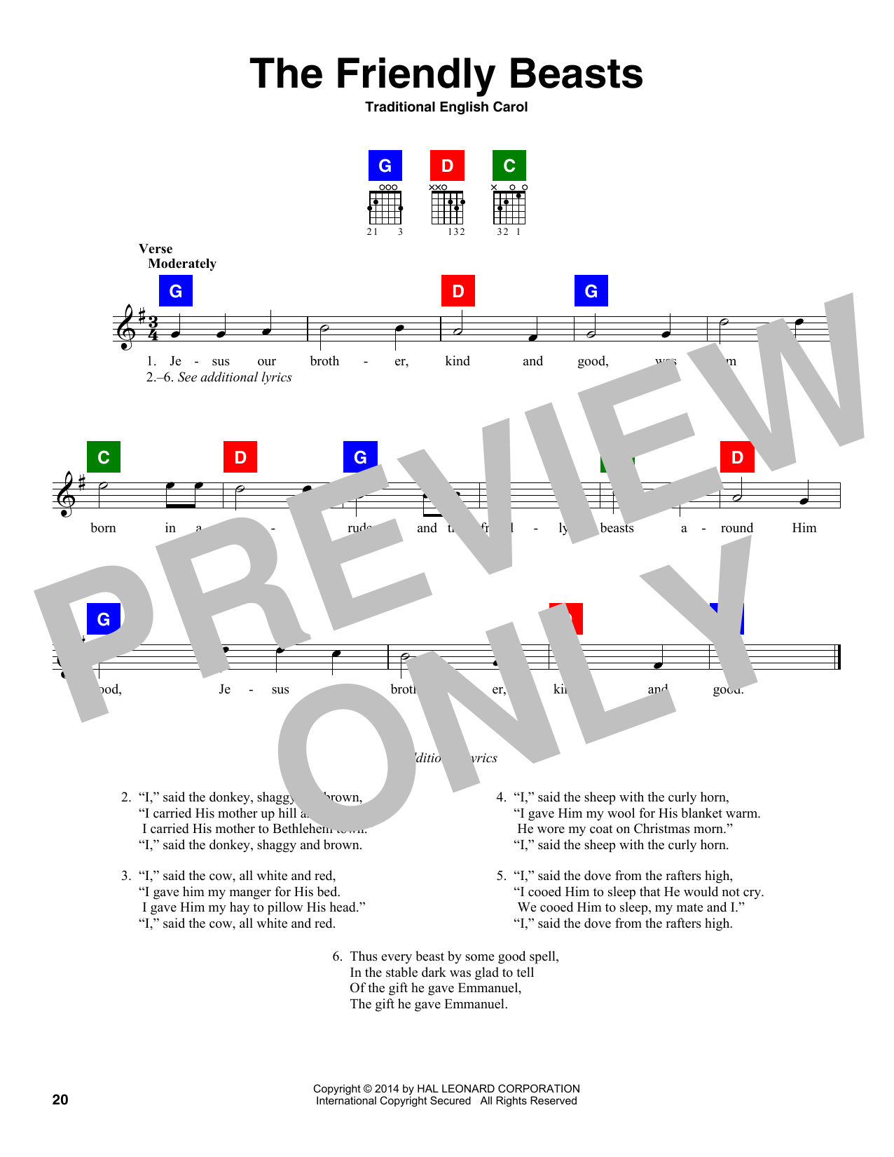 Download Christmas Carol The Friendly Beasts Sheet Music