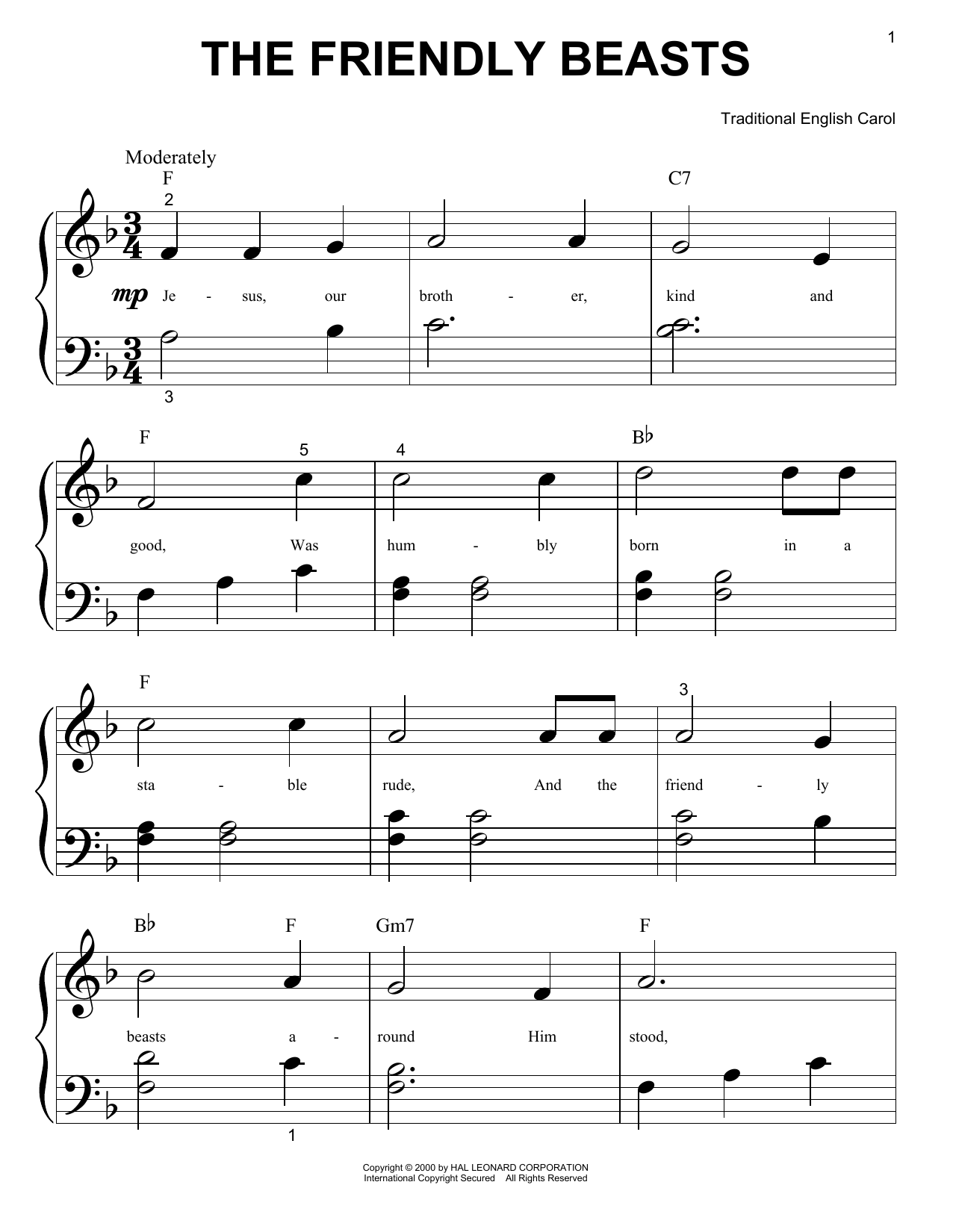 Download Traditional English Carol The Friendly Beasts Sheet Music