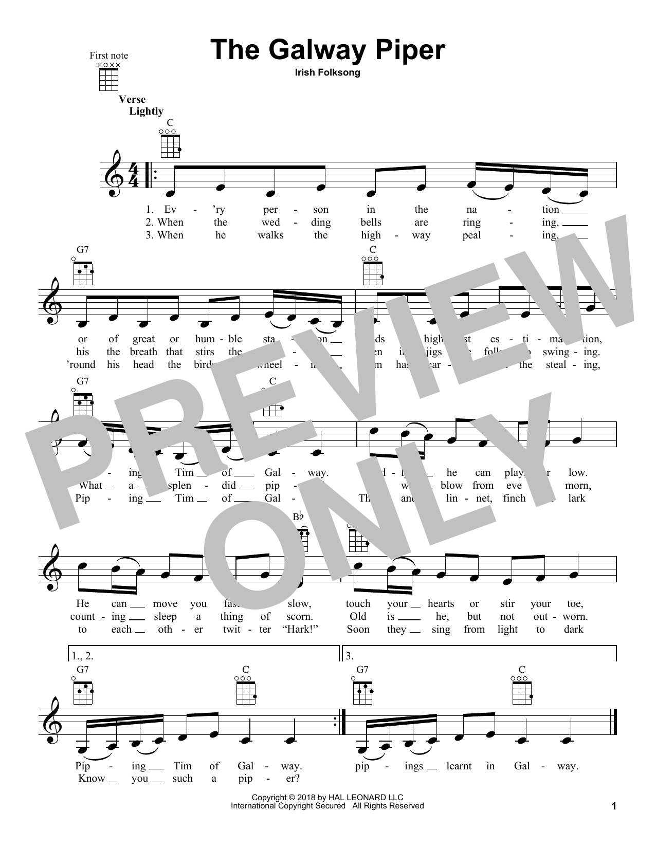 Download Irish Folksong The Galway Piper Sheet Music