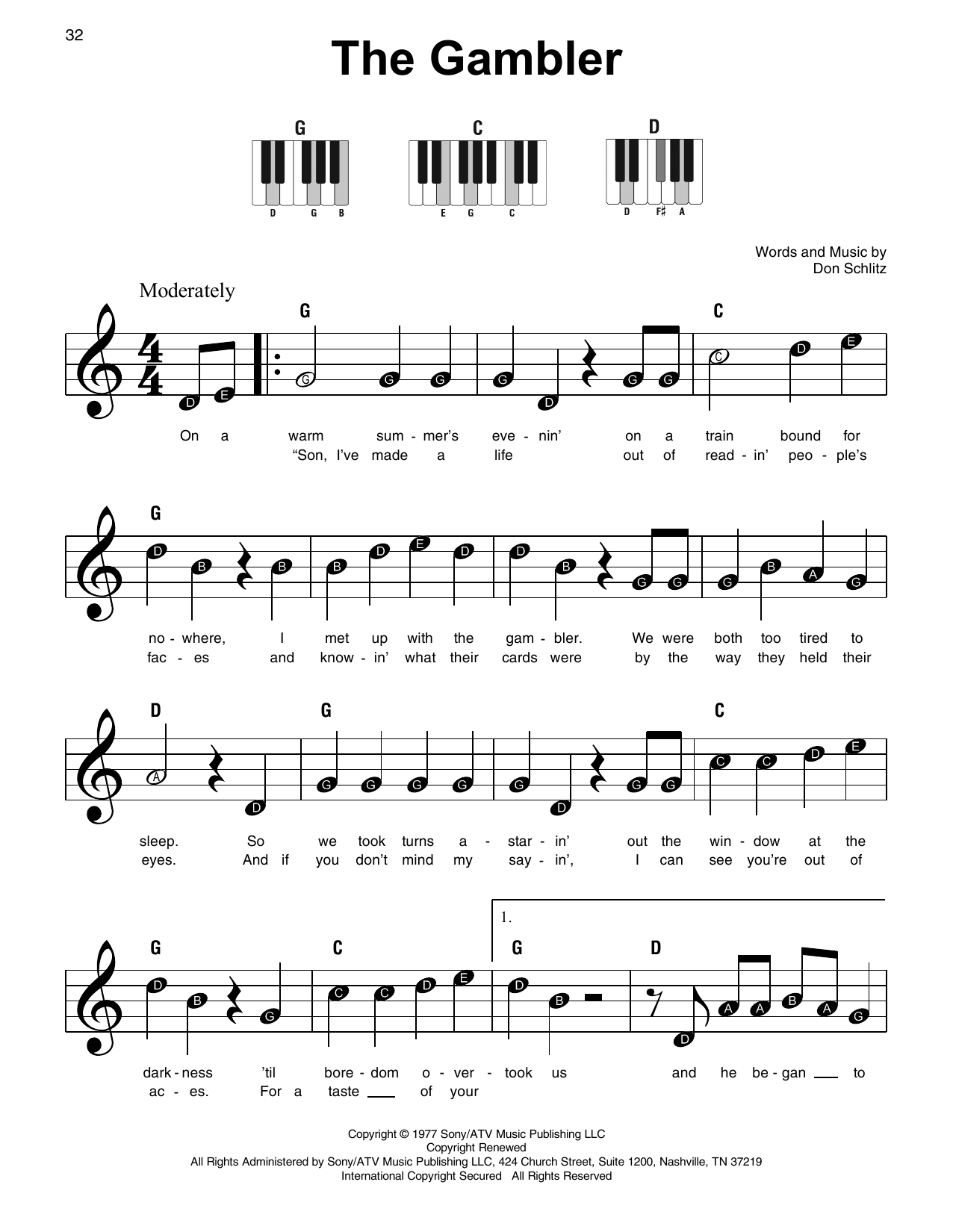 Download Kenny Rogers The Gambler Sheet Music