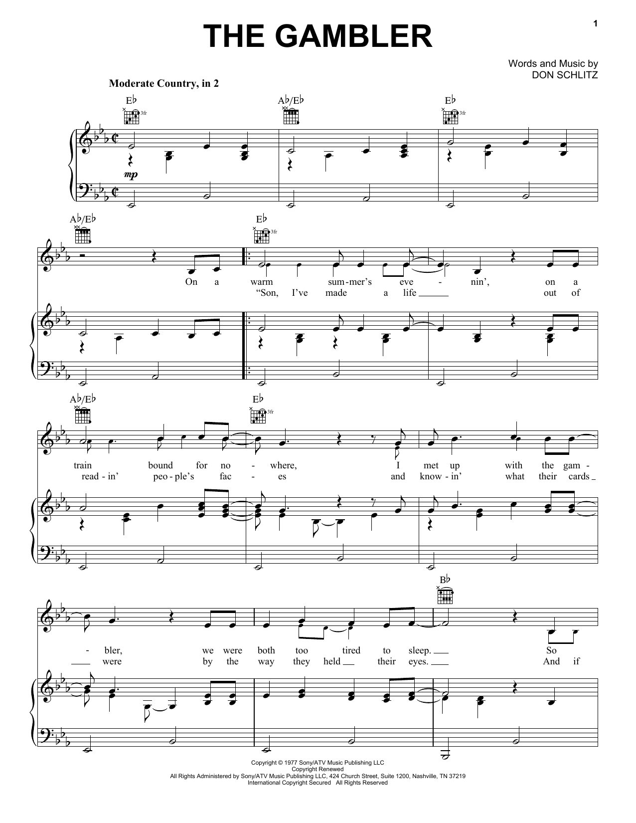 Download Kenny Rogers The Gambler Sheet Music