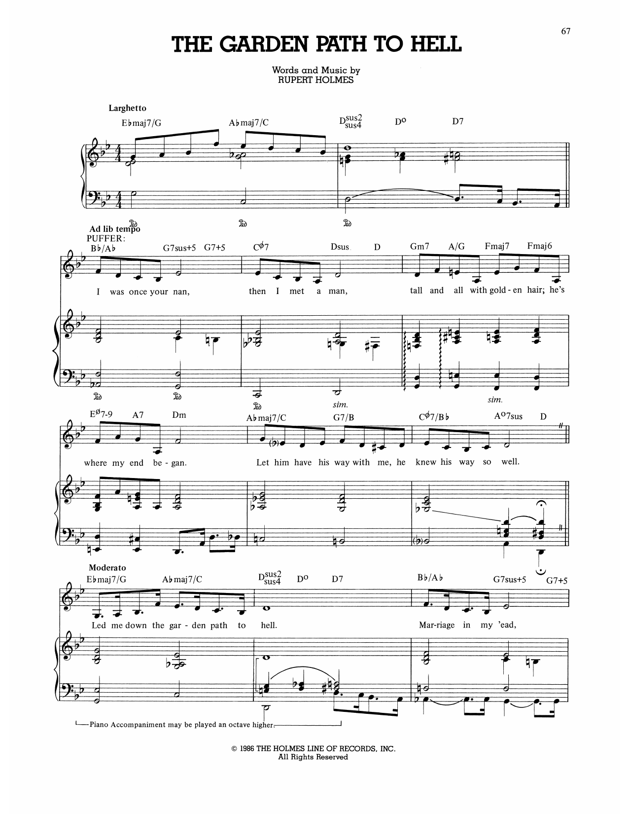Download Rupert Holmes The Garden Path To Hell (from The Myste Sheet Music