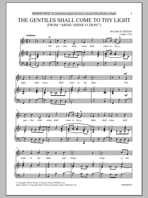 Download Maurice Greene The Gentiles Shall Come To Thy Light (f Sheet Music