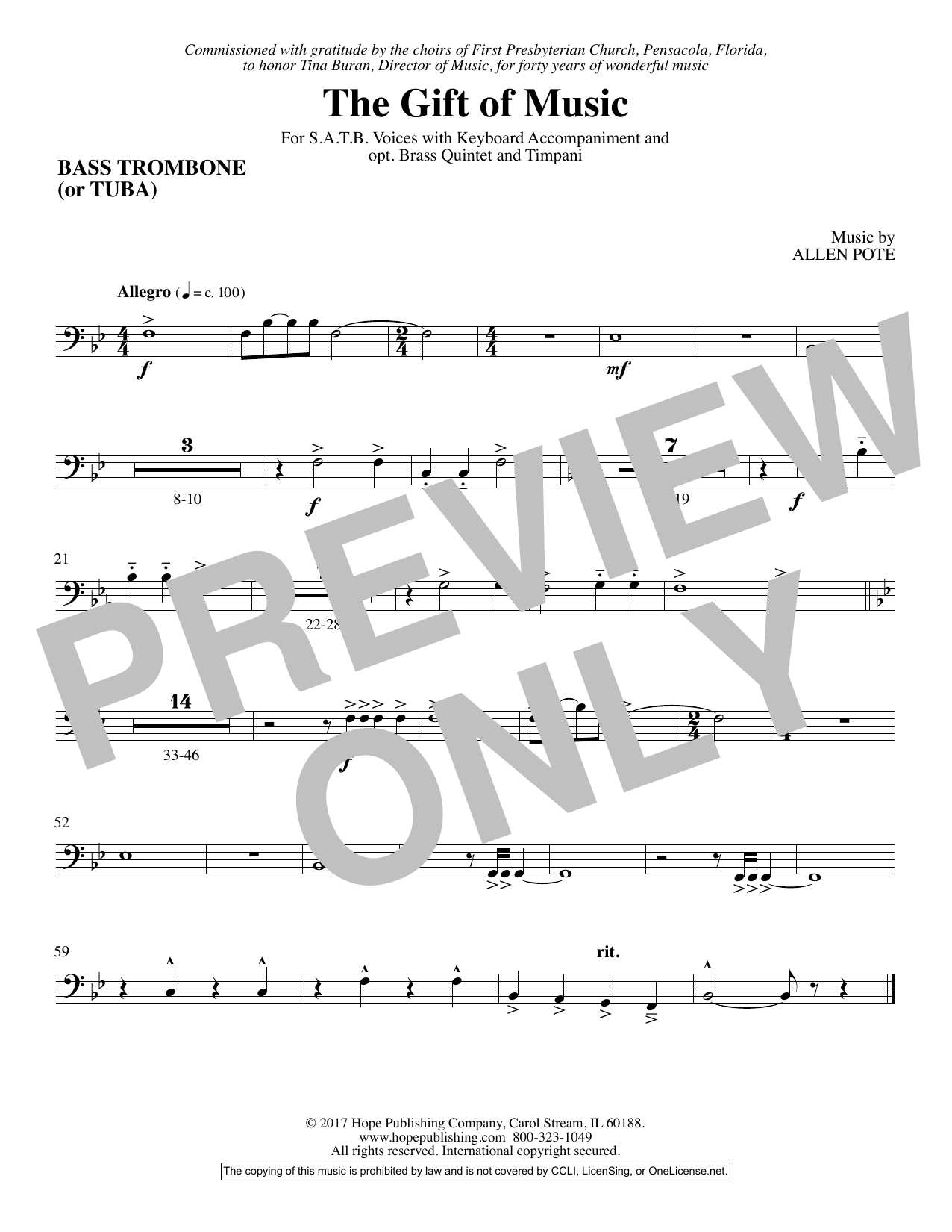 Download Allen Pote The Gift Of Music - Bass Trombone Sheet Music