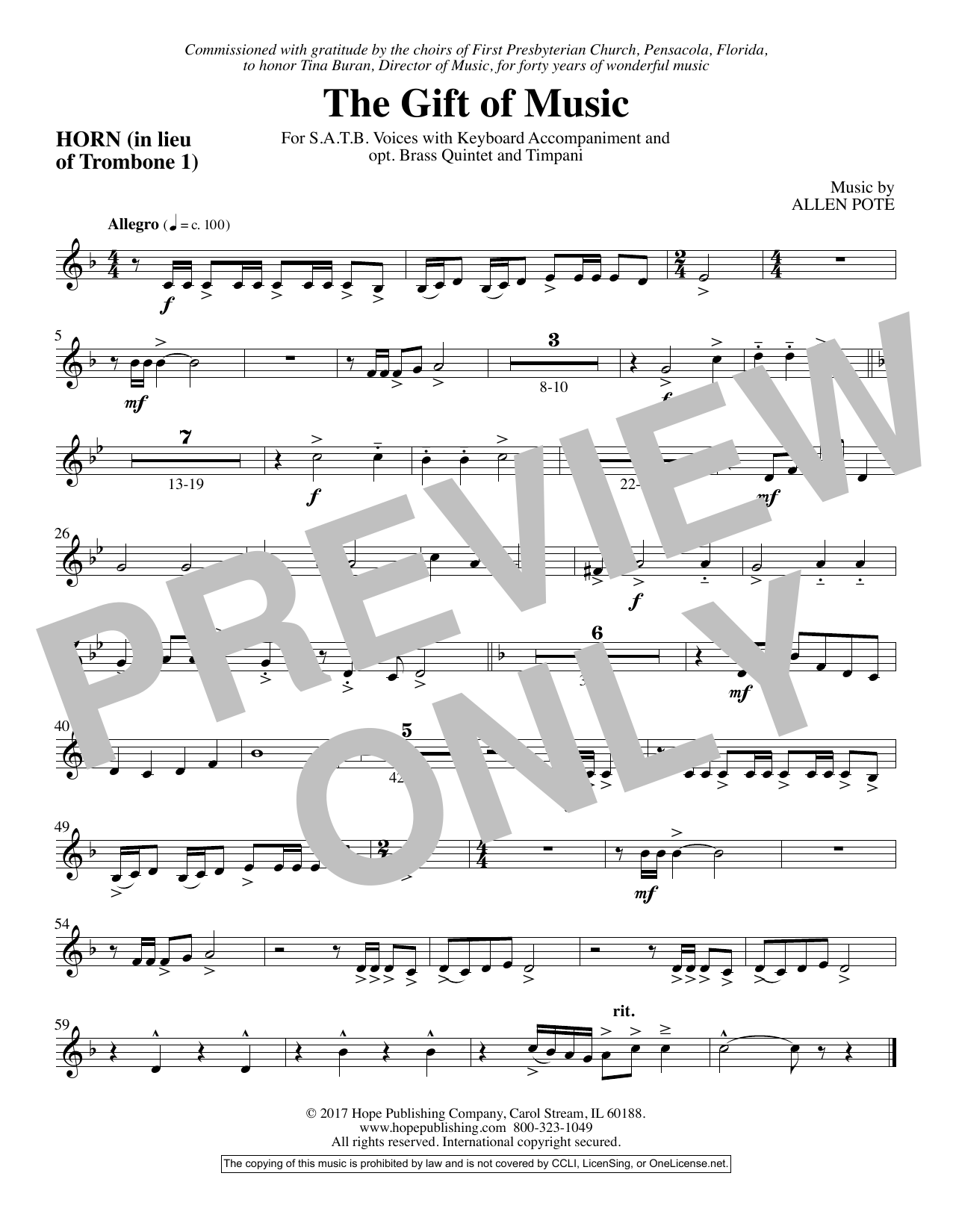 Download Allen Pote The Gift Of Music - Flugelhorn Solo Sheet Music