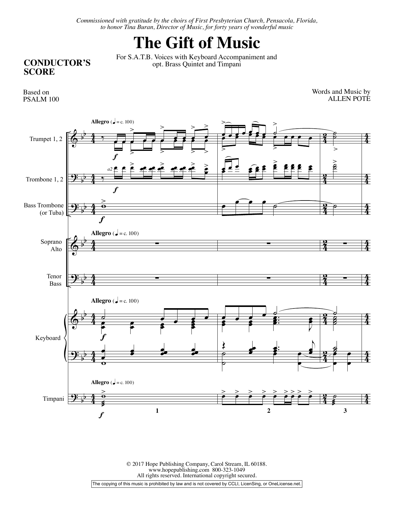 Download Allen Pote The Gift Of Music - Full Score Sheet Music
